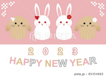 年賀状 横 卯年 ハガキ 和風 2023年 年賀状 横 卯年 ハガキ 和風 2023年 85454993