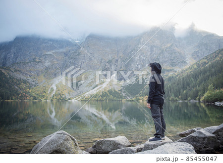 Hiking man travel outdoor lifestyle. Hiking man travel outdoor lifestyle. 85455047