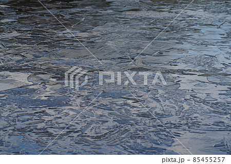 氷点下の朝　池に現れた氷の芸術氷結 85455257