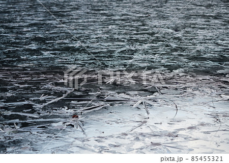 氷点下の朝　池に現れた氷の芸術氷結 85455321