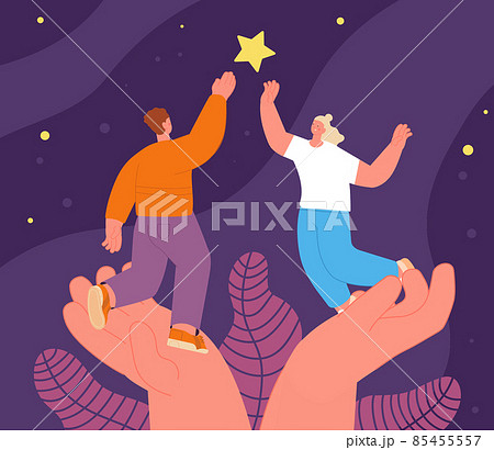 Support concept. Supportive hands, people get star. Business target, risk and work. Employee wellbeing, leaders growth to success, utter vector scene Support concept. Supportive hands, people get star. Business target, risk and work. Employee wellbeing, leaders growth to success, utter vector scene 85455557