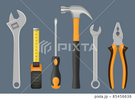 Mechanic tools. Hammer screws nails bolts and nuts for handycraft men metallic equipment decent vector realistic set isolated 85456636