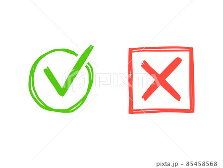 Green check and red cross mark. Green check and red cross mark. 85458568