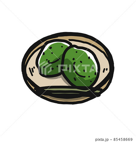 ヨモギなどの草を餅に入れて練った和菓子 草餅のイラストのイラスト素材