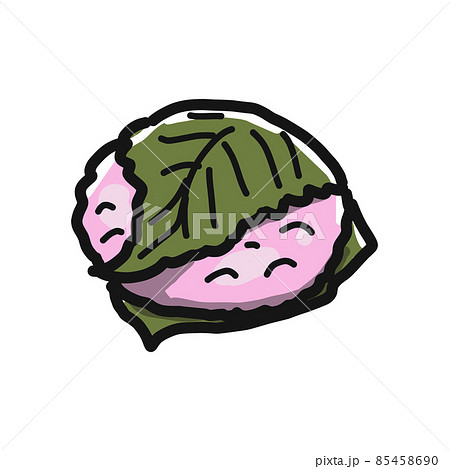 桜の葉で餅を包んだ和菓子 桜餅 道明寺 のイラスト のイラスト素材