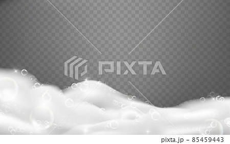 Realistic bathtub foam. 3d lather for soapy bathed bath or basin, beauty cream mousse fresh shower, shampoo bubbles, liquid hygiene soap laundry detergent, tidy vector illustration 85459443