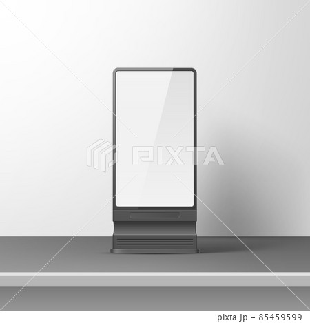 Realistic blank billboard. Empty 3D lightbox mockup. Advertising stand. Isolated promotion screen. Street marketing banner. Outdoor vertical board. Vector commercial object for branding 85459599