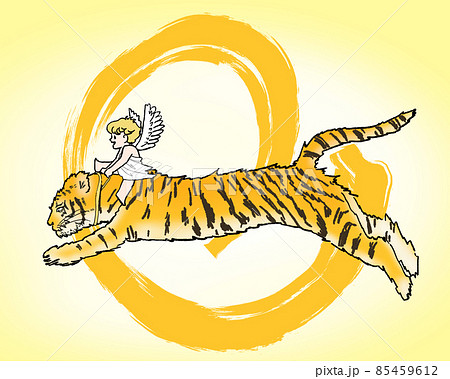 疾走する虎とまたがる天使（イラスト）のイラスト素材 [85459612] - PIXTA