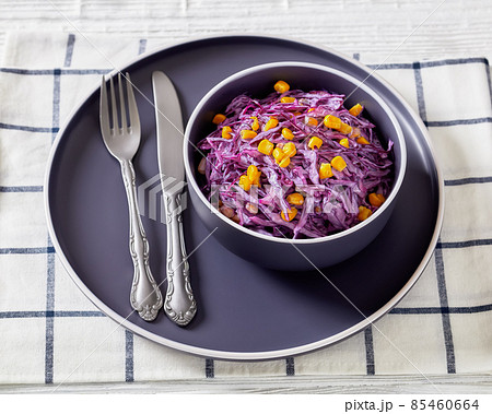 red cabbage corn salad with mayonnaise dressing 85460664