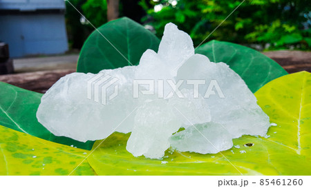 Alum cubes on green leaf. Alum is widely used in deodorant industry. Alum cubes on green leaf. Alum is widely used in deodorant industry. 85461260