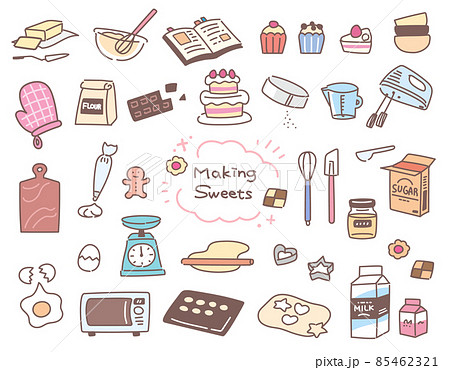 シンプルなお菓子作りに関するアイコンセット シンプルなお菓子作りに関するアイコンセット 85462321