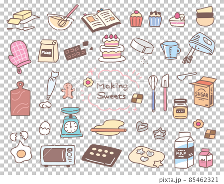 シンプルなお菓子作りに関するアイコンセット シンプルなお菓子作りに関するアイコンセット 85462321