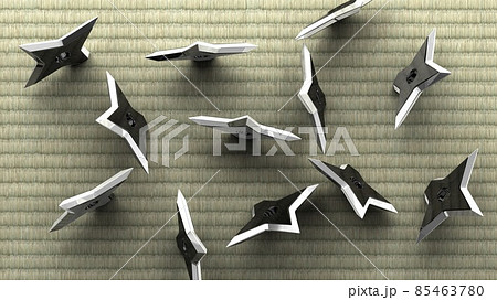 Shuriken - Ninja’s throwing stars on Tatami backgr 85463780