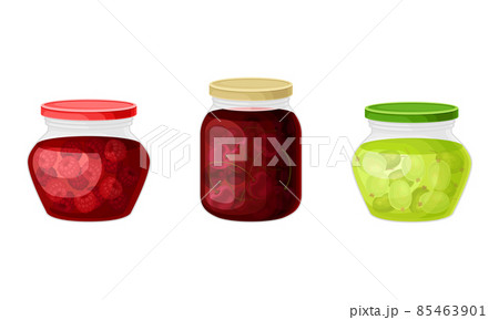 Closed Glass Jar with Preserved Food in Marinade Vector Set 85463901