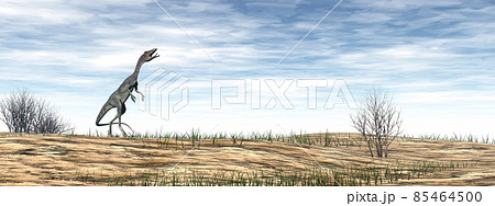 Compsognathus dinosaur in the desert - 3D render 85464500