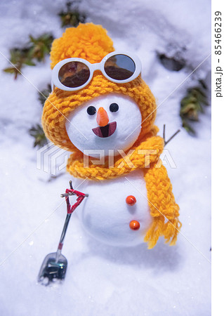 ナイター照明の明かりと手作りの雪だるま 85466239