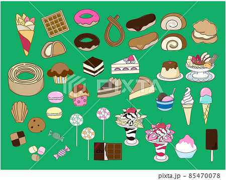 色んな洋菓子のデザート スイーツのイラストセットのイラスト素材