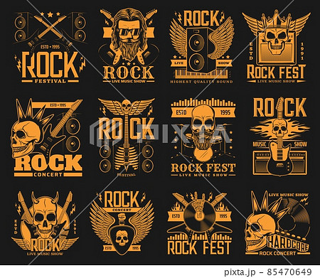 Rock festival, hardcore music live show icons.... - Stock Illustration  [85470649] - PIXTA