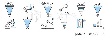Sales funnel doodle icons, linear business signs Sales funnel doodle icons, linear business signs 85472093