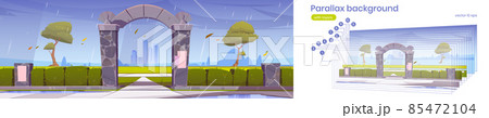 Parallax background stone gates to city park 2d 85472104