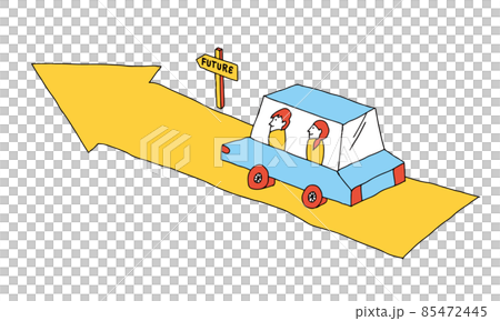 未来へ向かう車に乗り込む二人のイラスト 未来へ向かう車に乗り込む二人のイラスト 85472445