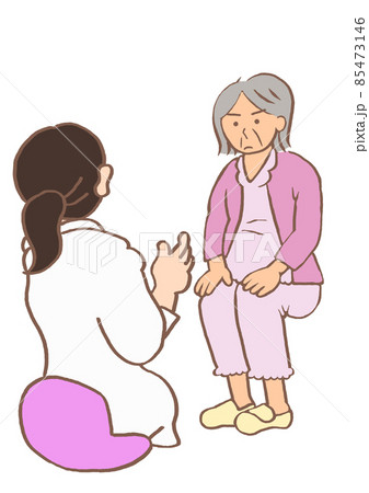 精神科診察 不機嫌な重度認知症の女性のイラスト素材 精神科診察 不機嫌な重度認知症の女性のイラスト素材