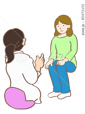 精神科診察 笑顔を見せる抑うつ状態の女性のイラスト素材