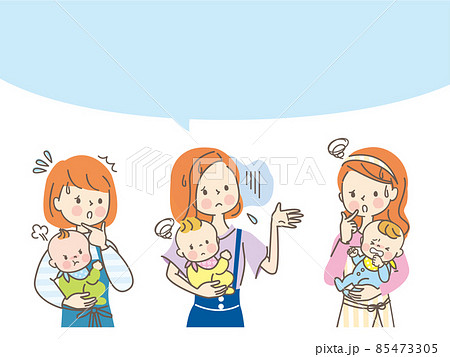 不機嫌な赤ちゃんと困っているママ達 85473305