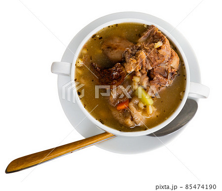 Pork and mushroom soup with vegetables and pearl barley 85474190