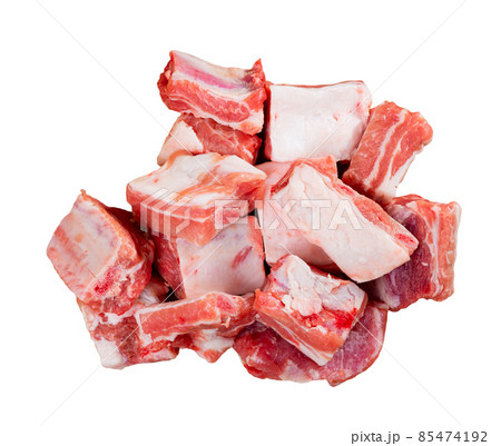 Pieces of fresh uncooked pork ribs 85474192
