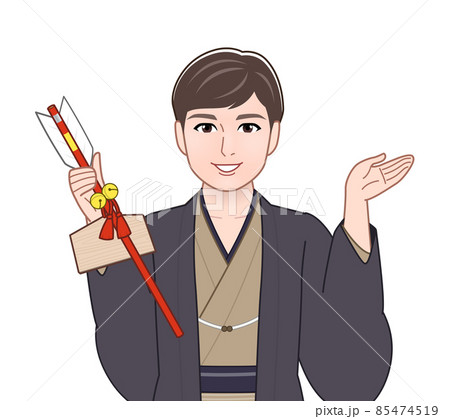 渋い色の羽織袴を着た男性 85474519