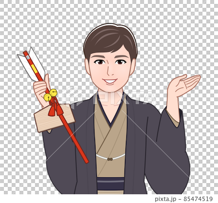 渋い色の羽織袴を着た男性 85474519