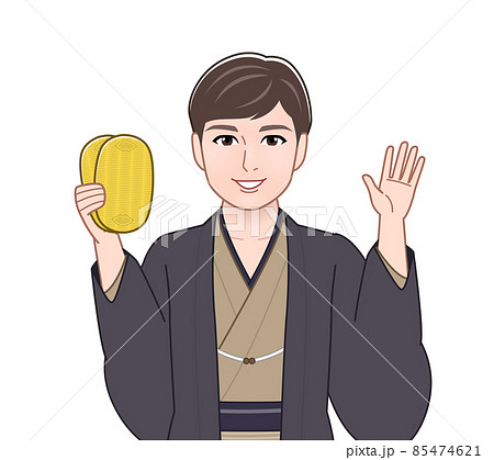 渋い色の羽織袴を着た男性のイラスト素材