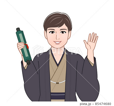 渋い色の羽織袴を着た男性 85474680