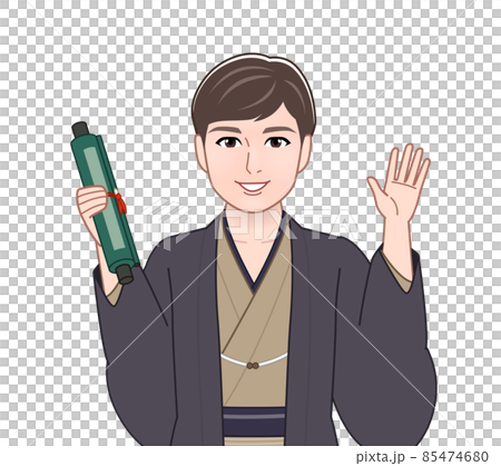 渋い色の羽織袴を着た男性 85474680
