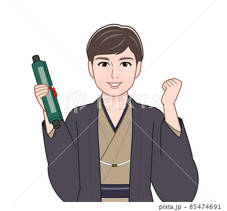 渋い色の羽織袴を着た男性 85474691