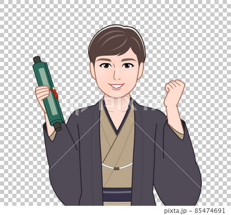渋い色の羽織袴を着た男性 85474691