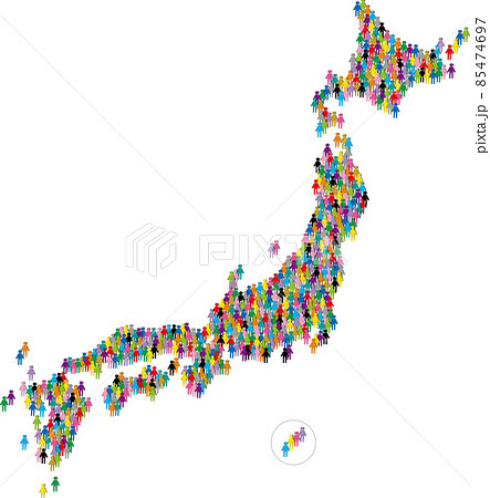 カラフルな人々が集まった日本地図 カラフルな人々が集まった日本地図 85474697