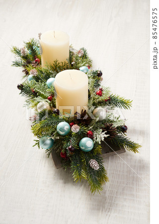 Holidays composition on wooden background 85476575