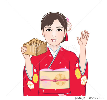 赤い晴れ着を着た女性 85477800