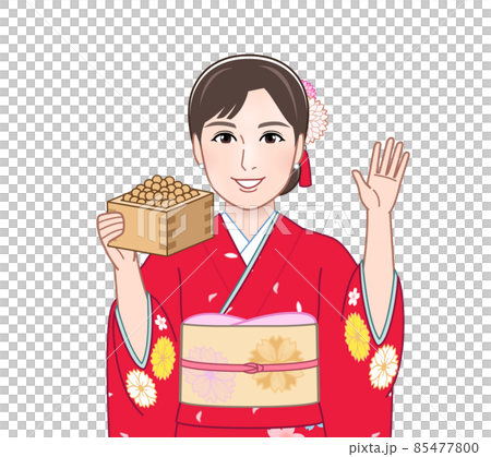 赤い晴れ着を着た女性 85477800