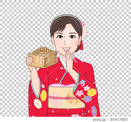 赤い晴れ着を着た女性 85477807