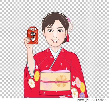 赤い晴れ着を着た女性 85477856