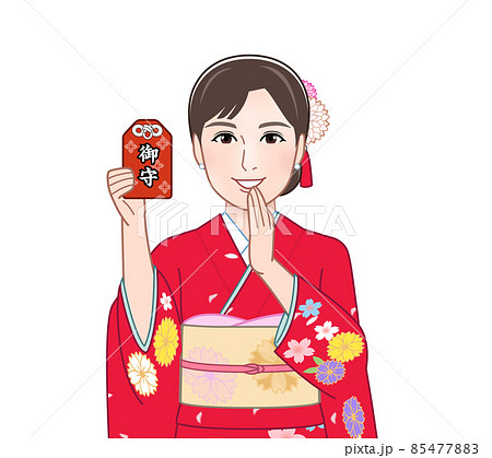 赤い晴れ着を着た若い女性 85477883