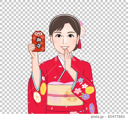 赤い晴れ着を着た若い女性 85477883