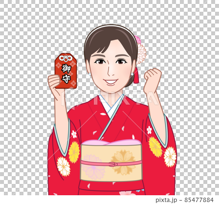 赤い晴れ着を着た若い女性 85477884