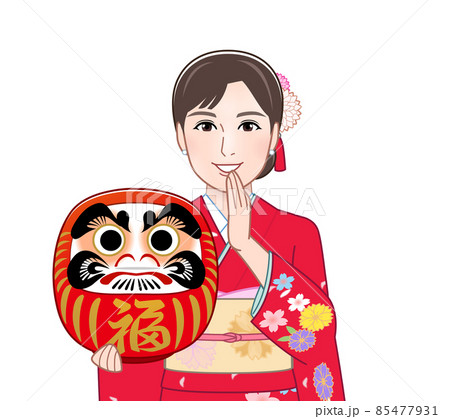 赤い晴れ着を着た若い女性 85477931