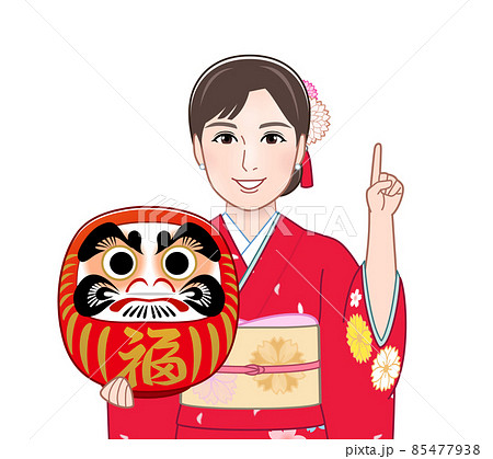 赤い晴れ着を着た若い女性 85477938