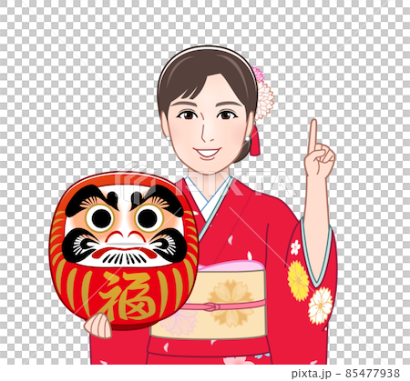 赤い晴れ着を着た若い女性 85477938