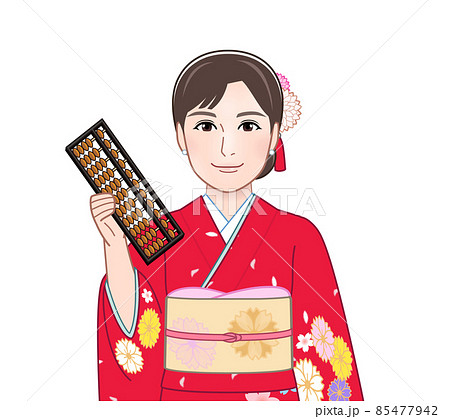 赤い晴れ着を着た若い女性 85477942